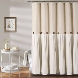 Lush Decor 72"x78" Linen Button Shower Curtain Beige - Lush Décor: Cotton Blend